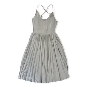 Elevenses Anthropologie Luna Silver Metallic Pleated Romantic Midi Dress Women 4